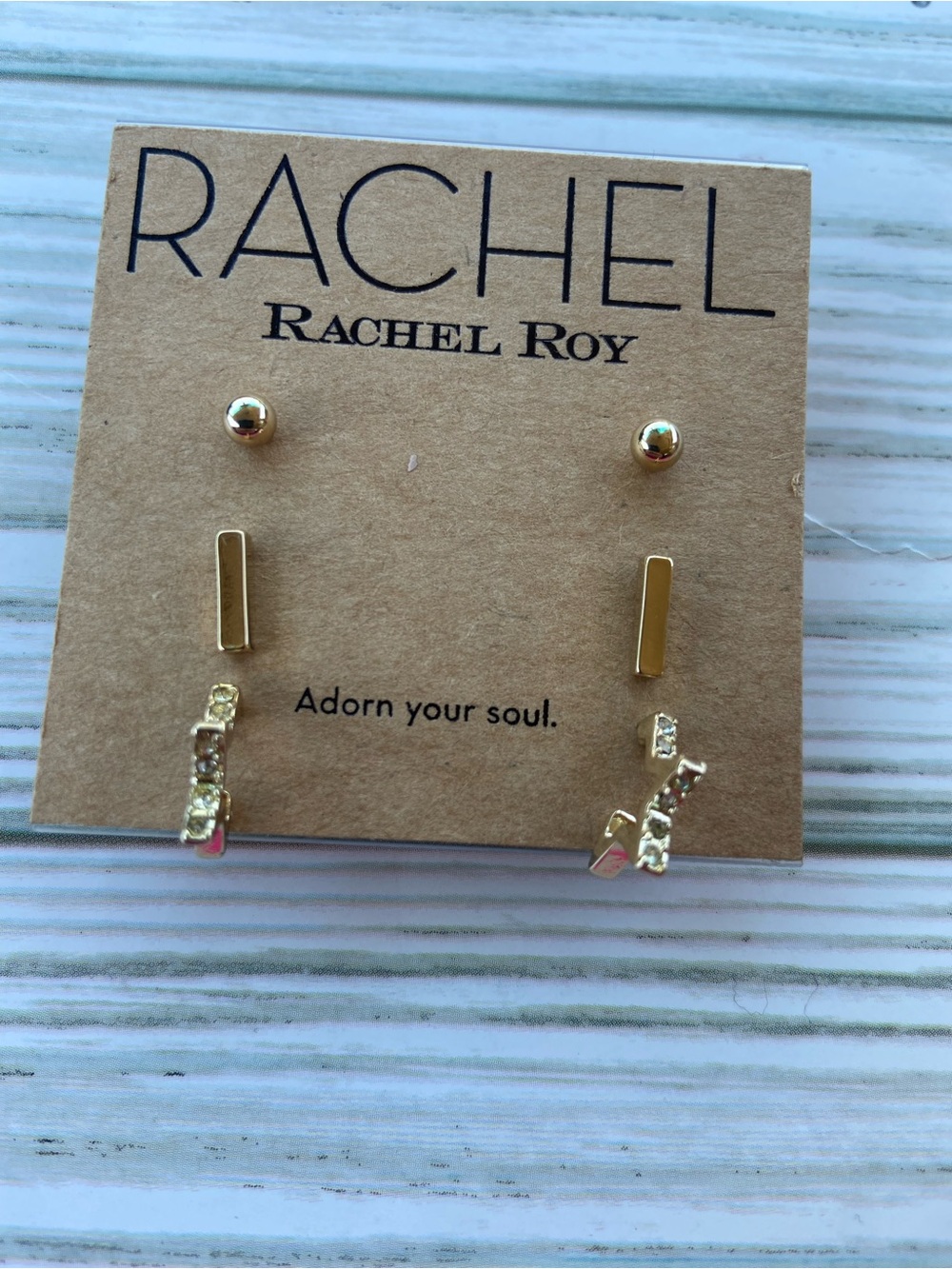 NWT Rachel Roy three piece gold tone earring set star